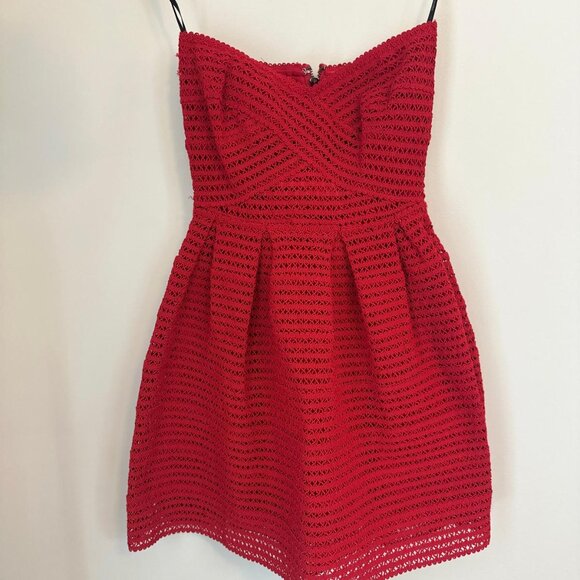 Forever 21 Red Textured Knit Strapless Mini Dress Fit and Flare Size S Cocktail - Picture 4 of 7